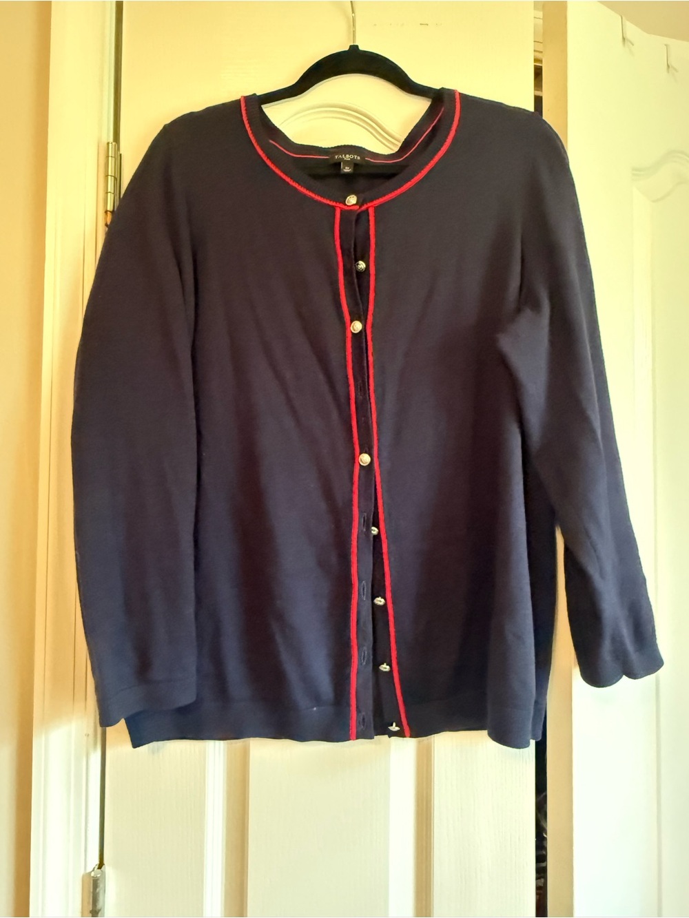 Talbots Navy Cardigan with Red Trim